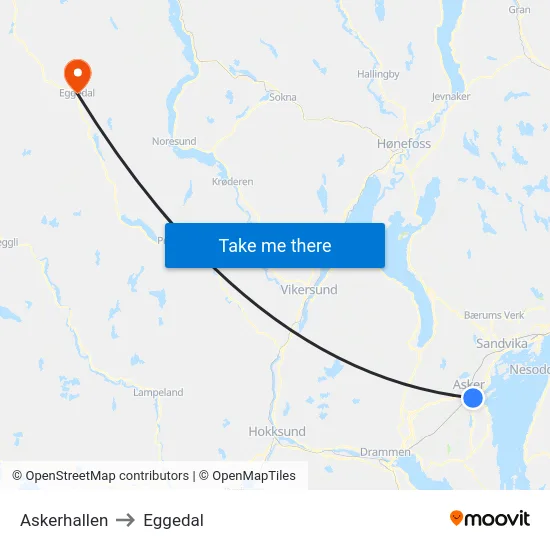 Askerhallen to Eggedal map