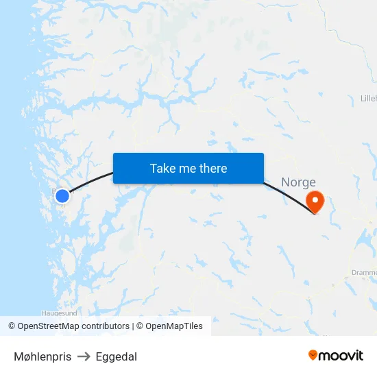 Møhlenpris to Eggedal map