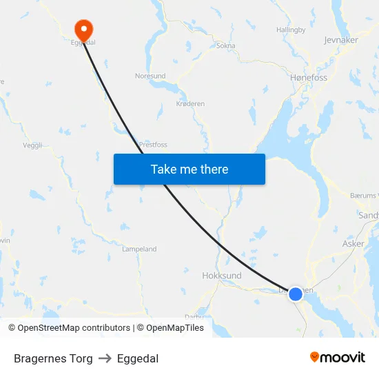 Bragernes Torg to Eggedal map
