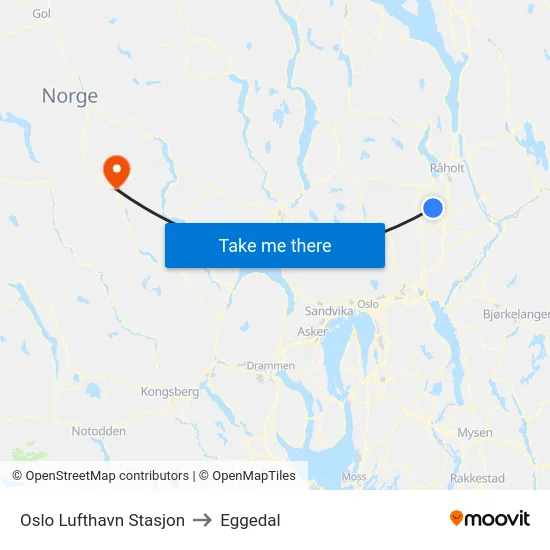 Oslo Lufthavn Stasjon to Eggedal map