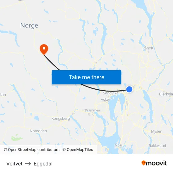 Veitvet to Eggedal map