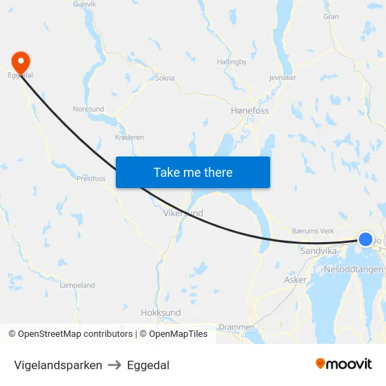Vigelandsparken to Eggedal map