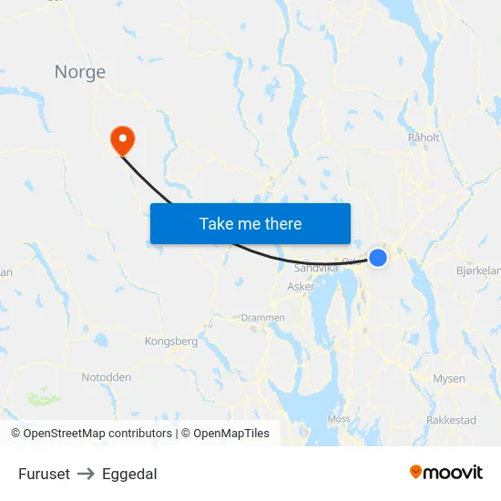 Furuset to Eggedal map