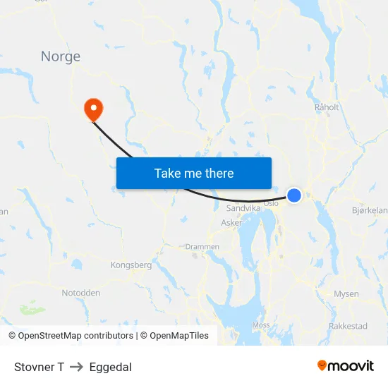 Stovner T to Eggedal map
