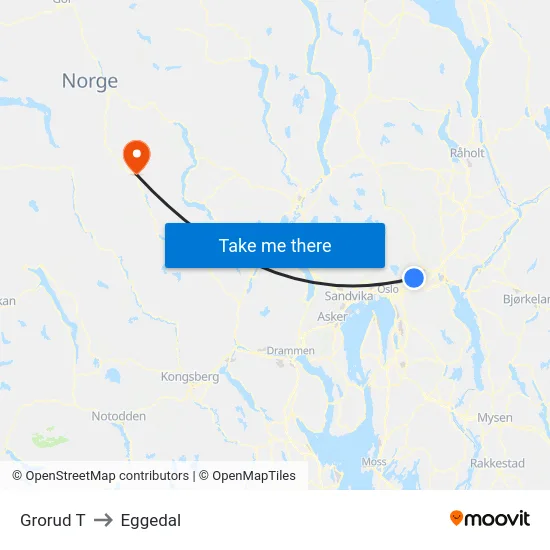 Grorud T to Eggedal map