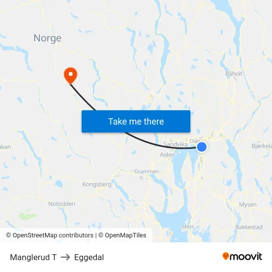 Manglerud T to Eggedal map