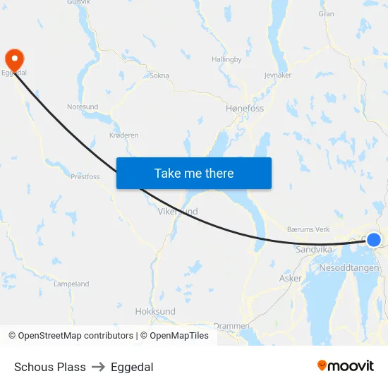 Schous Plass to Eggedal map