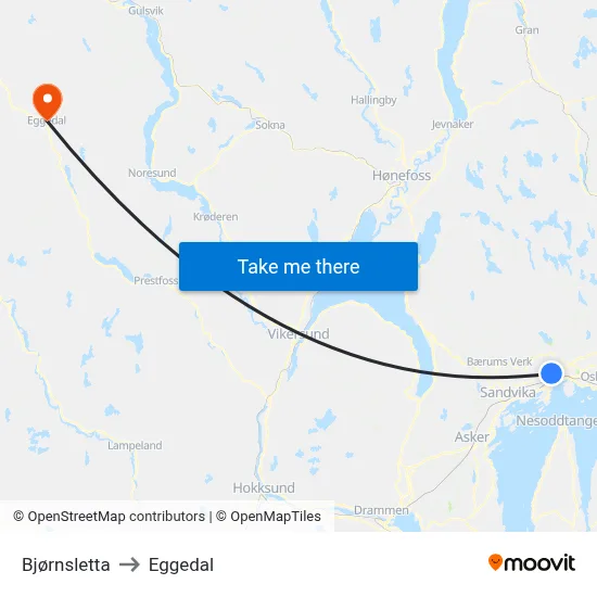 Bjørnsletta to Eggedal map