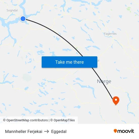 Mannheller Ferjekai to Eggedal map