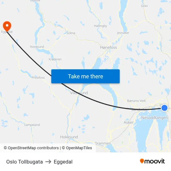 Oslo Tollbugata to Eggedal map