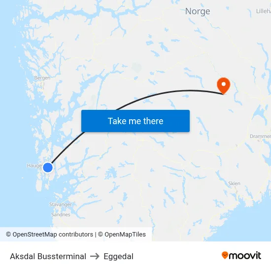 Aksdal Bussterminal to Eggedal map