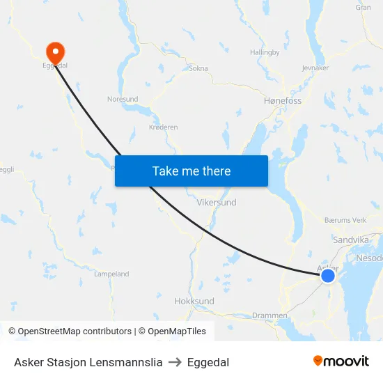 Asker Stasjon Lensmannslia to Eggedal map
