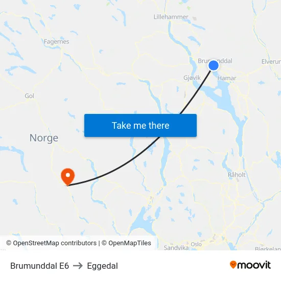 Brumunddal E6 to Eggedal map