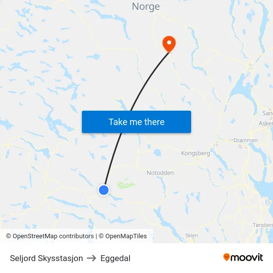 Seljord Skysstasjon to Eggedal map