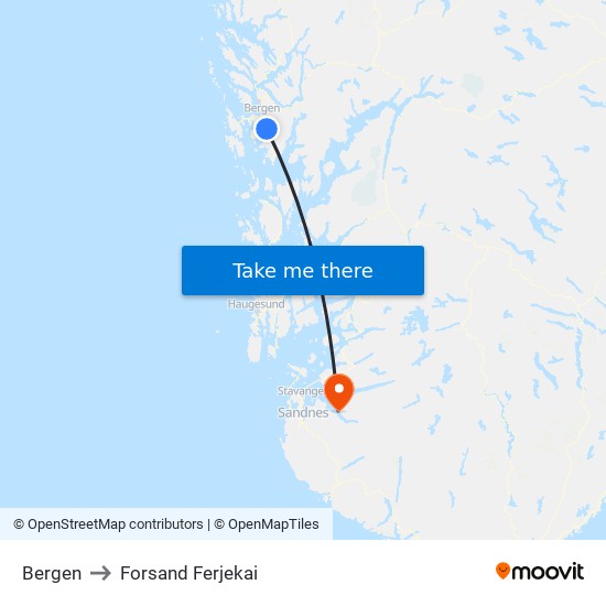 Bergen to Forsand Ferjekai map