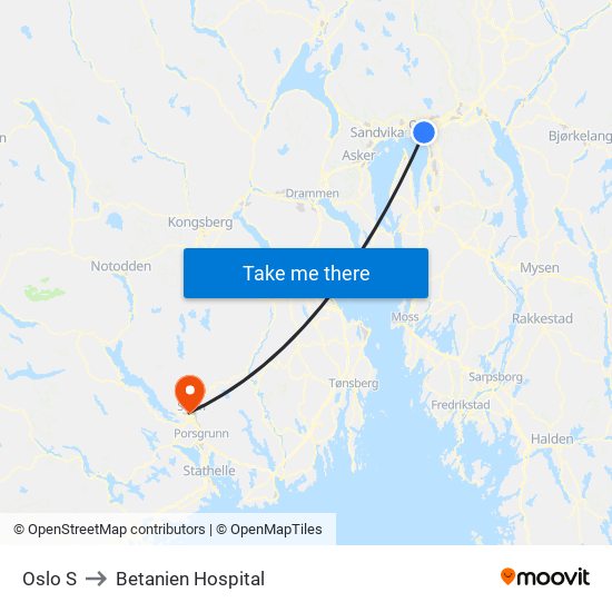 Oslo S to Betanien Hospital map