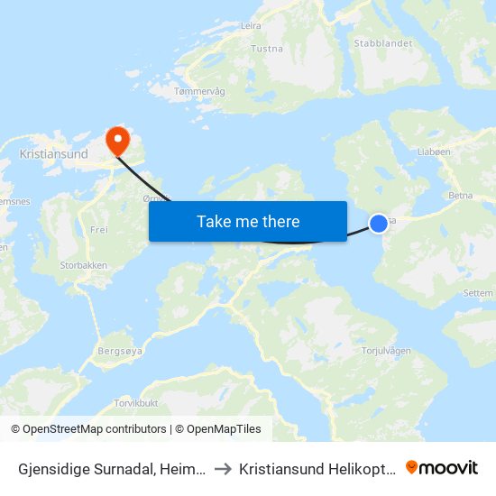 Halsanaustan Kiosk to Kristiansund Helikopterterminal map