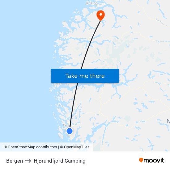 Bergen to Hjørundfjord Camping map