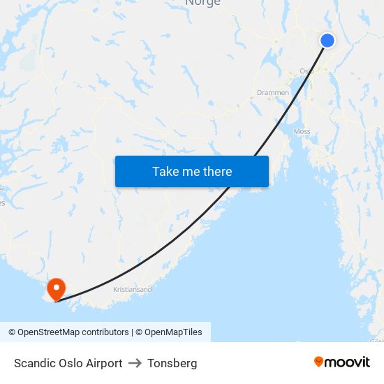 Scandic Oslo Airport to Tonsberg map