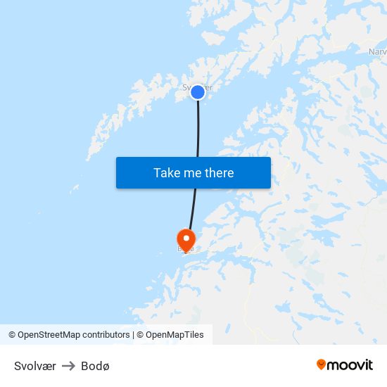 Svolvær to Bodø map