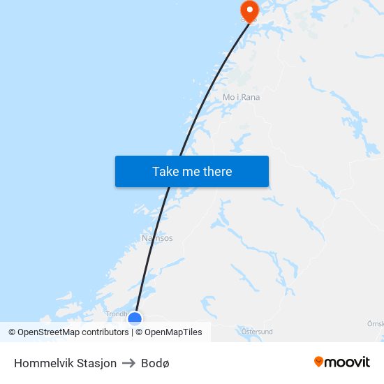 Hommelvik Stasjon to Bodø map