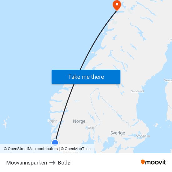 Mosvannsparken to Bodø map