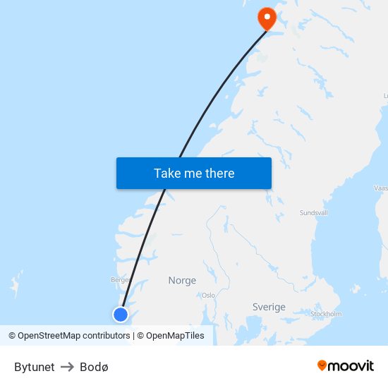 Bytunet to Bodø map
