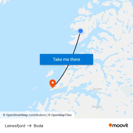 Leinesfjord to Bodø map