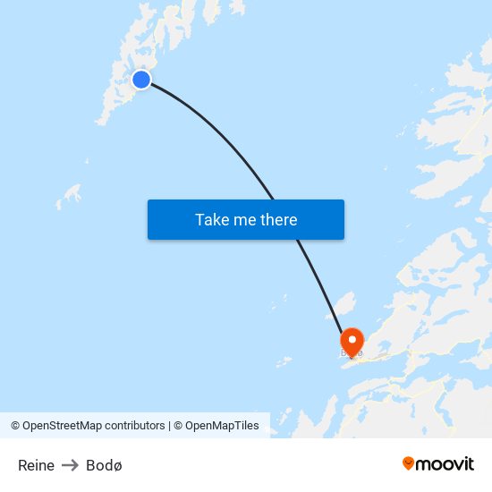 Reine to Bodø map