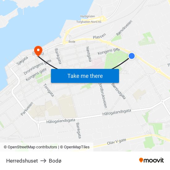 Herredshuset to Bodø map