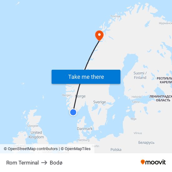 Rom Terminal to Bodø map