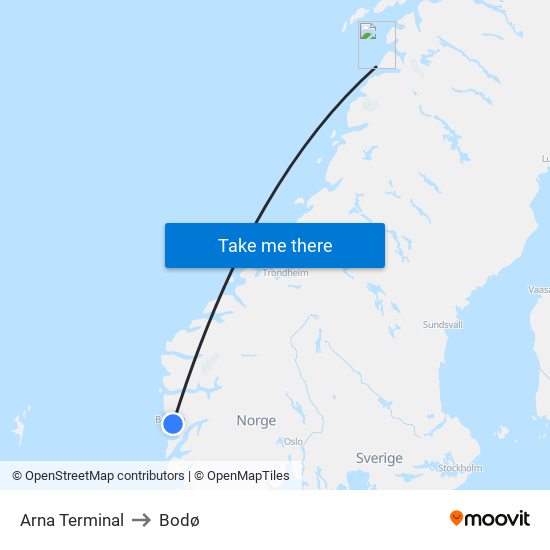 Arna Terminal to Bodø map