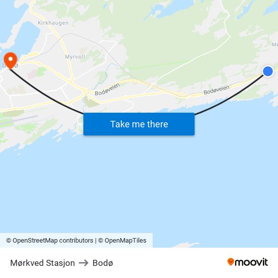 Mørkved Stasjon to Bodø map