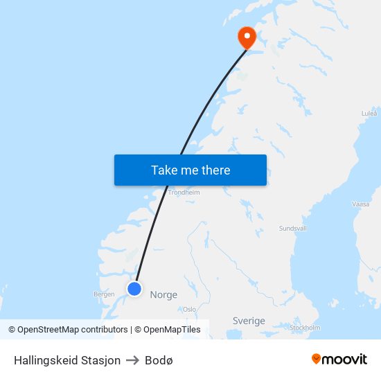 Hallingskeid Stasjon to Bodø map