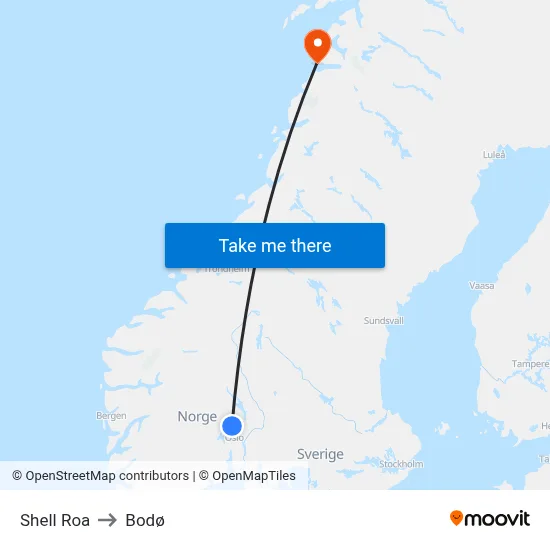 Shell Roa to Bodø map