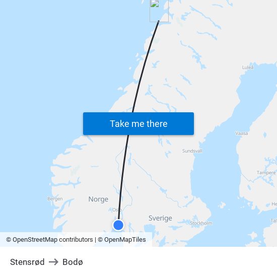 Stensrød to Bodø map
