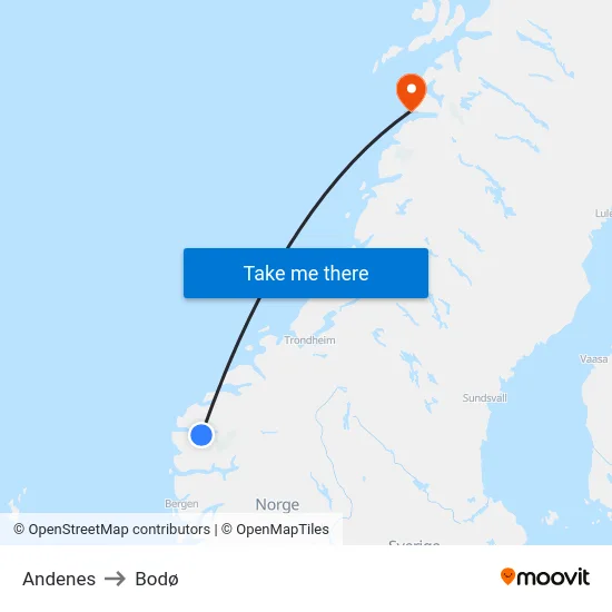 Andenes to Bodø map