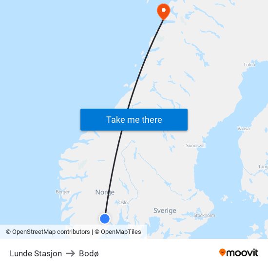 Lunde Stasjon to Bodø map