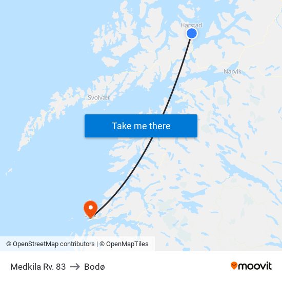 Medkila Rv. 83 to Bodø map