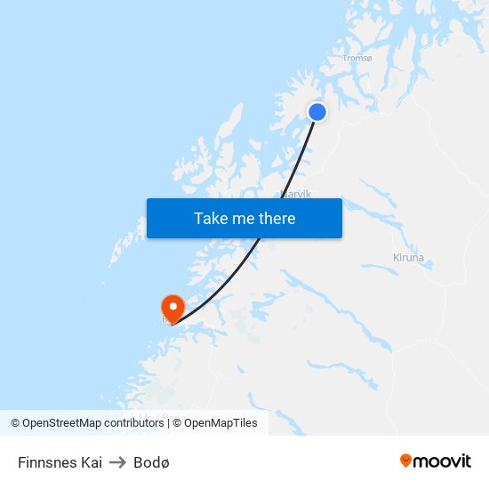 Finnsnes Kai to Bodø map