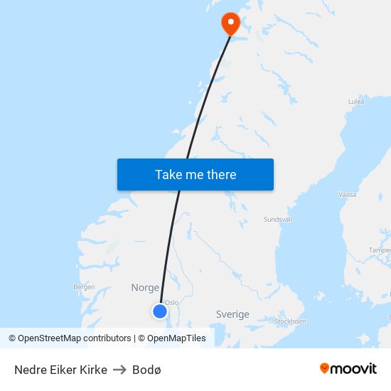 Nedre Eiker Kirke to Bodø map