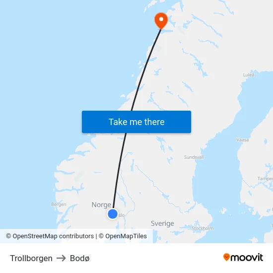 Trollborgen to Bodø map