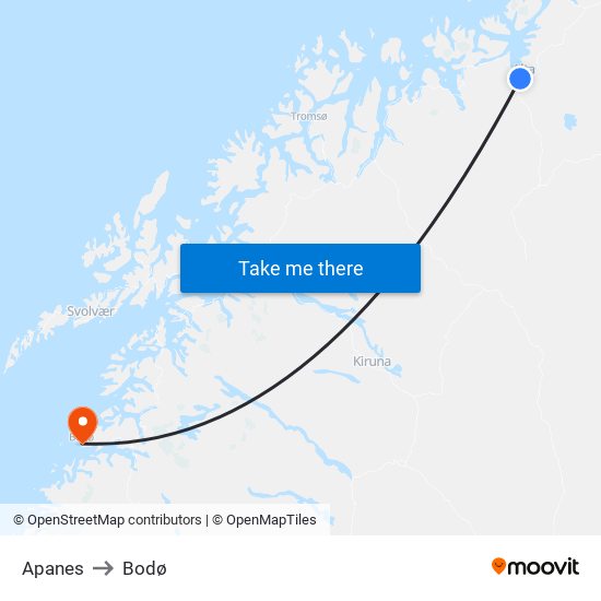 Apanes to Bodø map