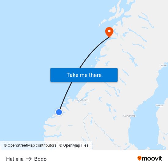 Hatlelia to Bodø map