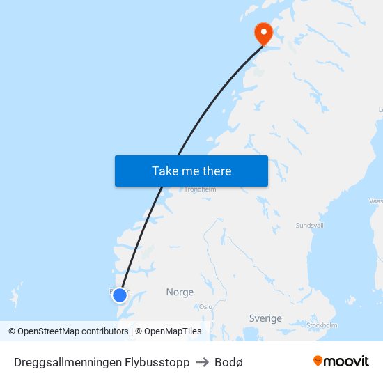 Dreggsallmenningen Flybusstopp to Bodø map