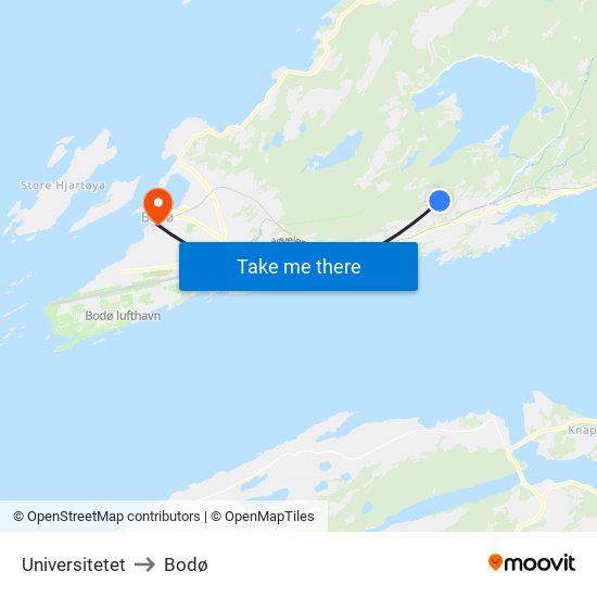 Universitetet to Bodø map