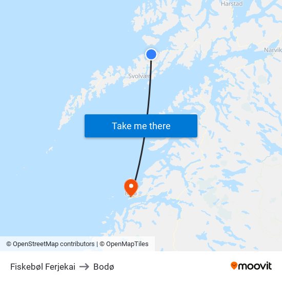 Fiskebøl Ferjekai to Bodø map