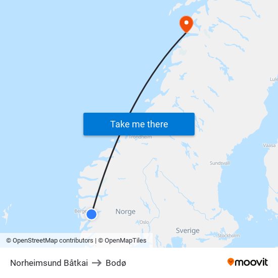 Norheimsund Båtkai to Bodø map