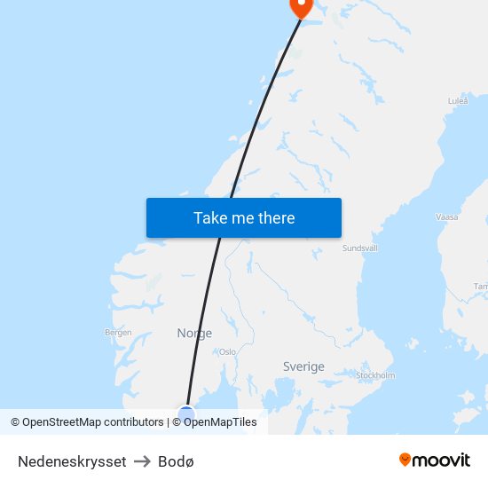 Nedeneskrysset to Bodø map