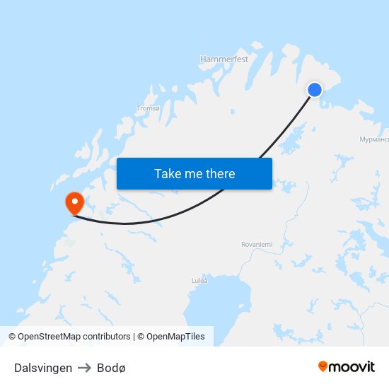 Dalsvingen to Bodø map